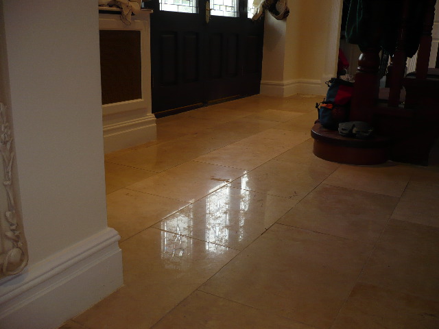 Polished Marble Floor before cleaning and burnishing