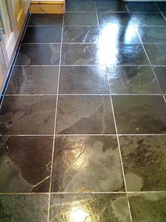 The same Brazilian riven Slate floor after being cleaned and sealed by Tile Doctor