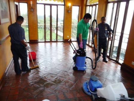 Terracotta Restaurant floor during cleaning by the Tile Doctor team