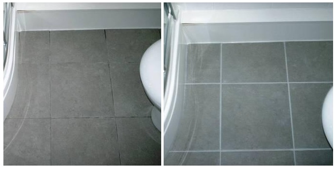 Before Picture - Grout Colour restored on a Ceramic Tiled Bathroom Floor by the Tile Doctor