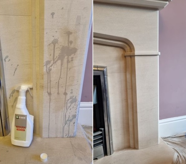 Red Wine Stains Removed from a Stone Fireplace - Photo Courtesy of West Cheshire Tile Doctor Alistair Robb