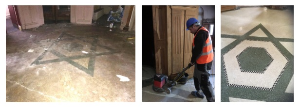 Restoring 100 year old Terrazzo Floor Tiles in Llandudno - photo courtesy of the Lancashire Tile Doctor