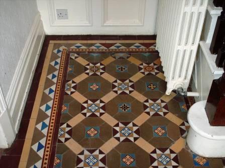 Victorian tiled floor after cleaning and sealing